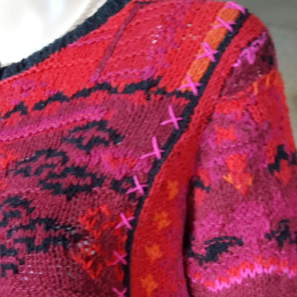 Gorgeous Hand Knitted, colorful Sweater. Red, and black. PS/PP - Picture 3 of 6